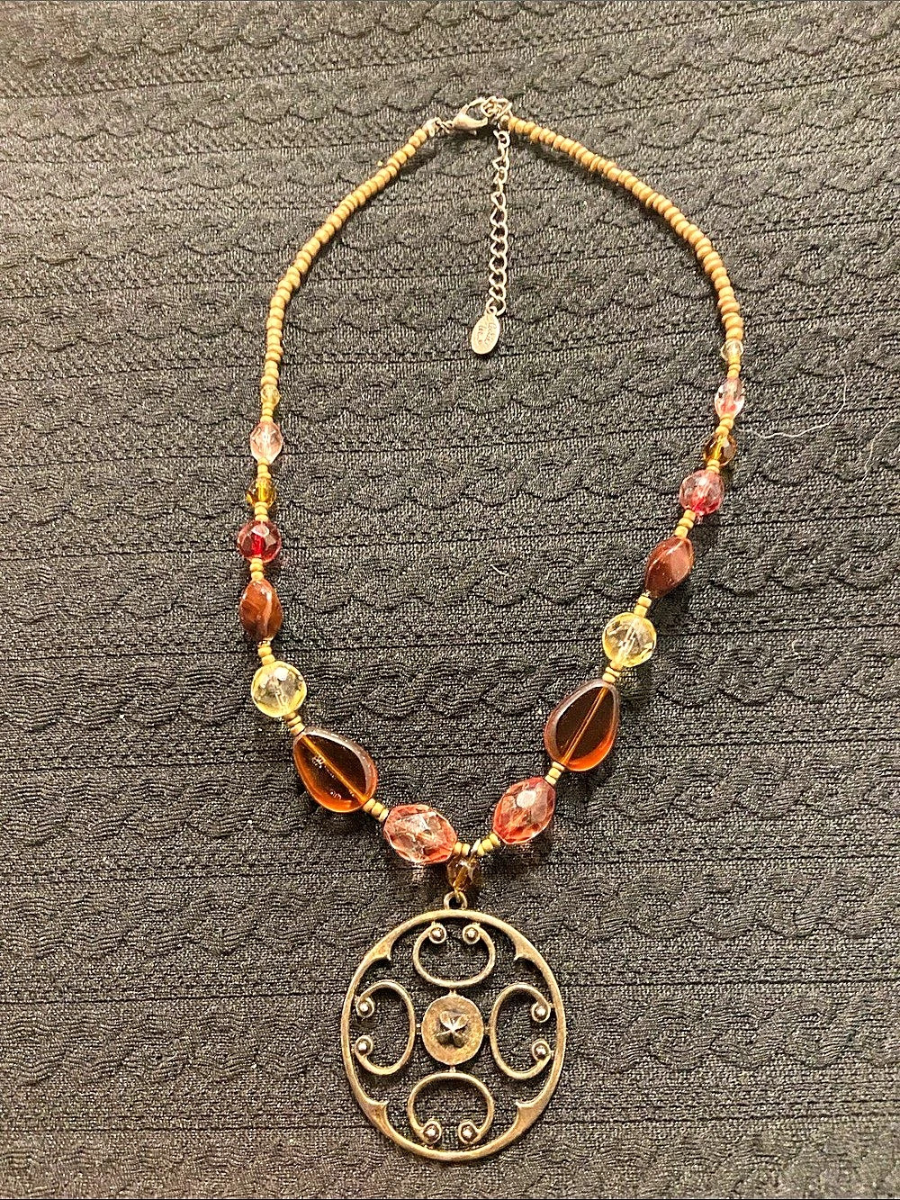 Cookie Lee Beaded Pendant Necklace Brown & Gold